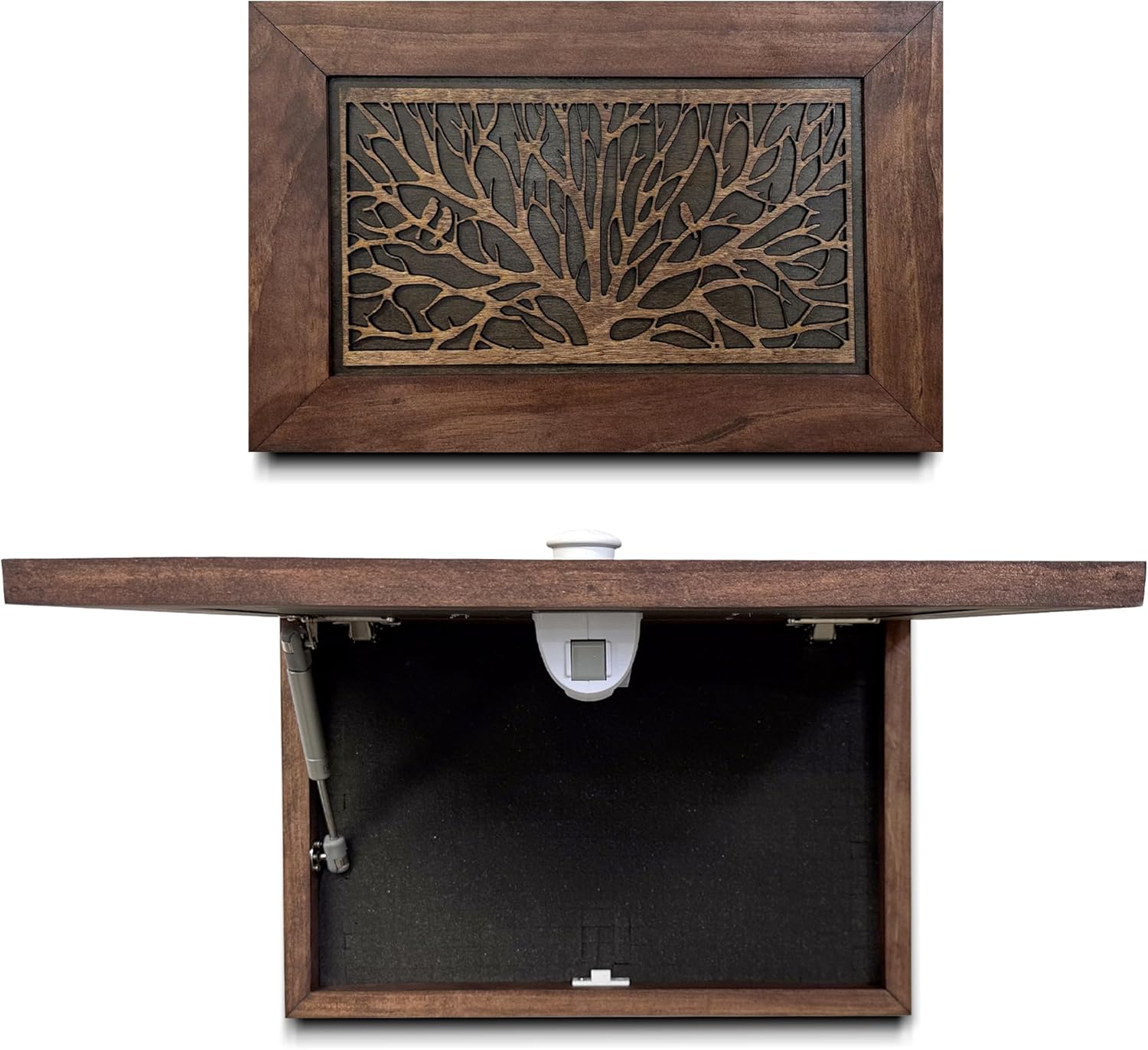 Gun Concealment Furniture - Hidden Gun Safe with Birds in a Tree Design - Fits 2 Handguns & Magazines - Wall Mounted Gun Storage with Magnetic Lock - Made in USA - The misfit market
