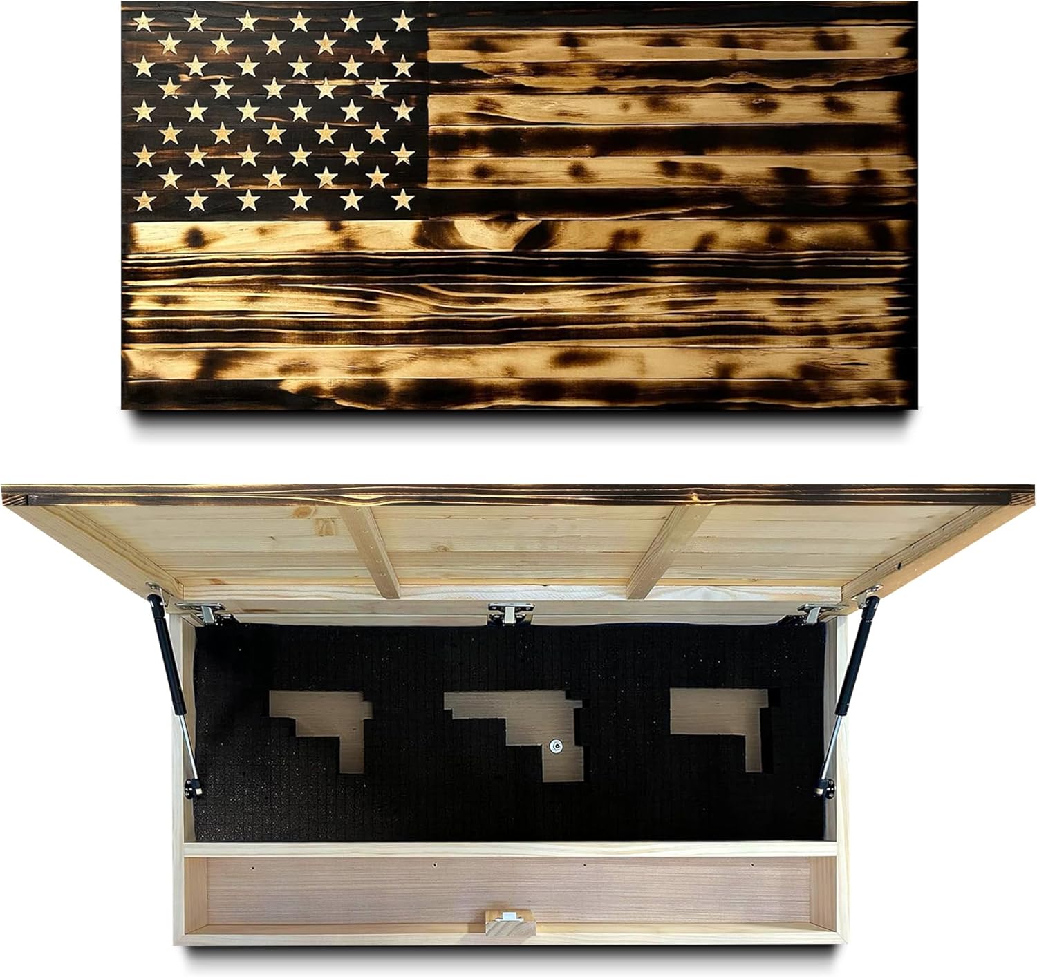 Large American Flag Gun Safe - Quick Access Hidden Gun Safe for Rifles, Shotguns, & Handguns - Gun Concealment Furniture with Magnetic Lock - Gun Self Hidden Storage (Burnt) - The misfit market