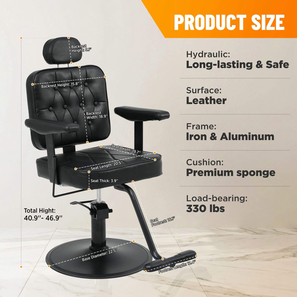 Modern Vintage Hydraulic PU Leather Reclining Barber Chair (SAK59102)