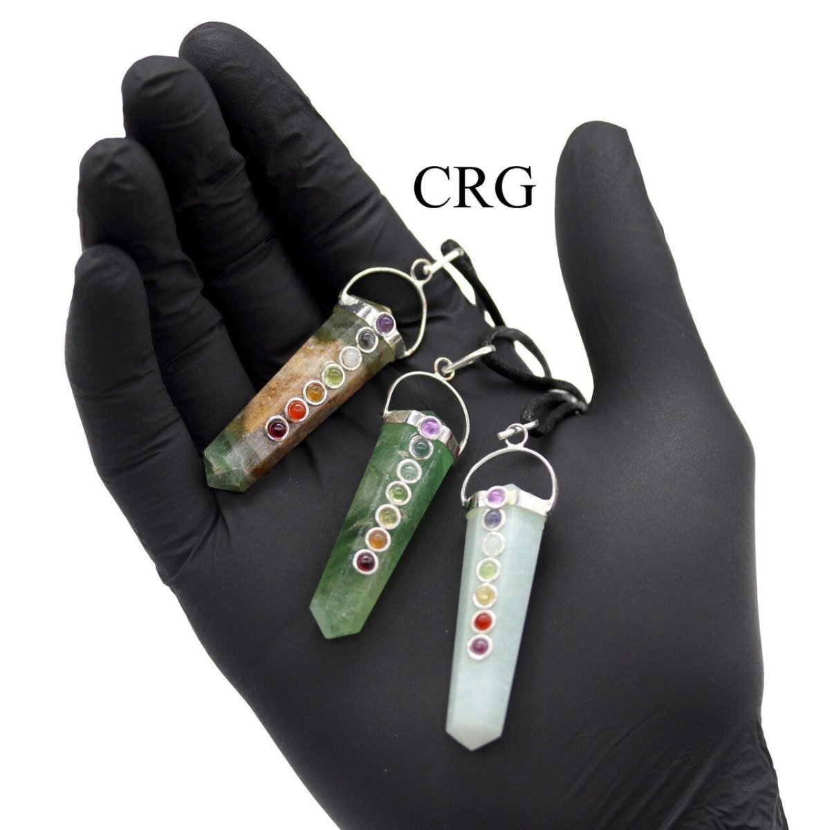 Obelisk Double Point Silver Plated Pendant with chakra stones