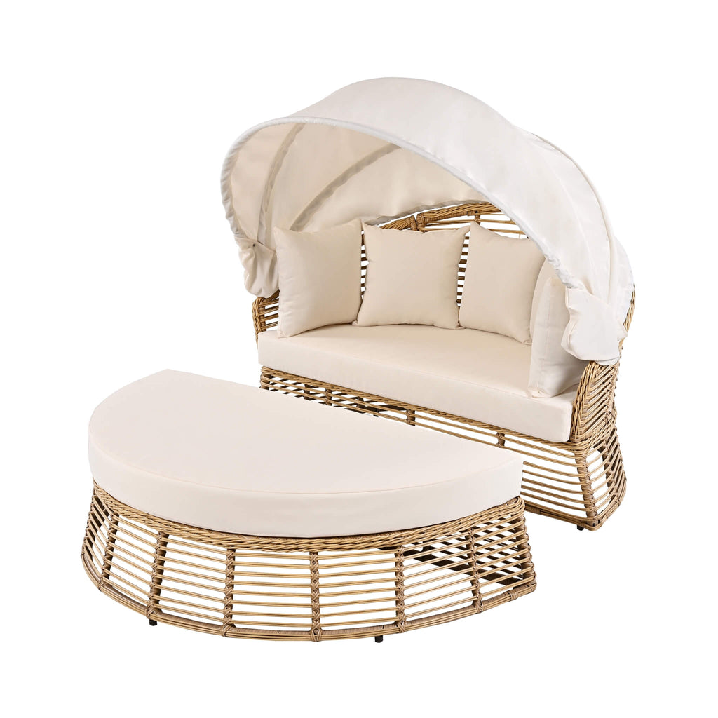 Alora 53-Inch Outdoor Patio Rattan Round Wicker Daybed With Retractable Canopy (SAK69241)
