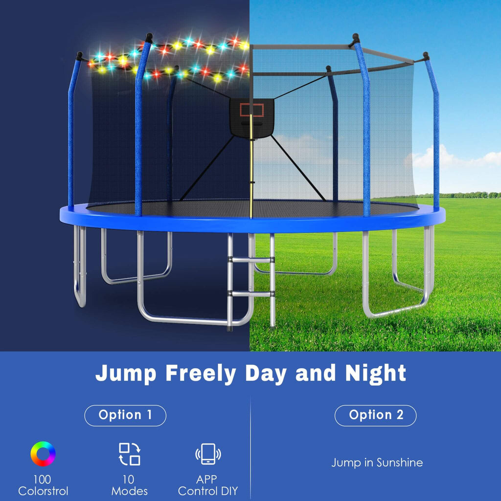 Outdoor Trampoline With LED Lights And Basketball Hoop (SAK69305)