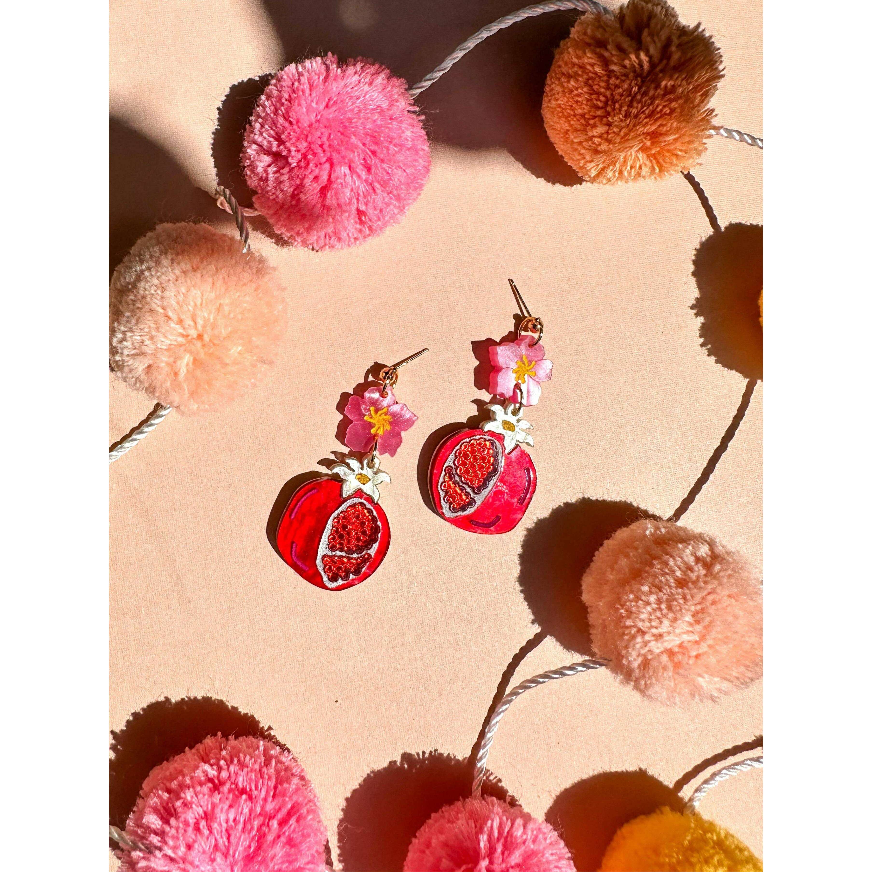 Pomegranate Acrylic Dangle Earrings