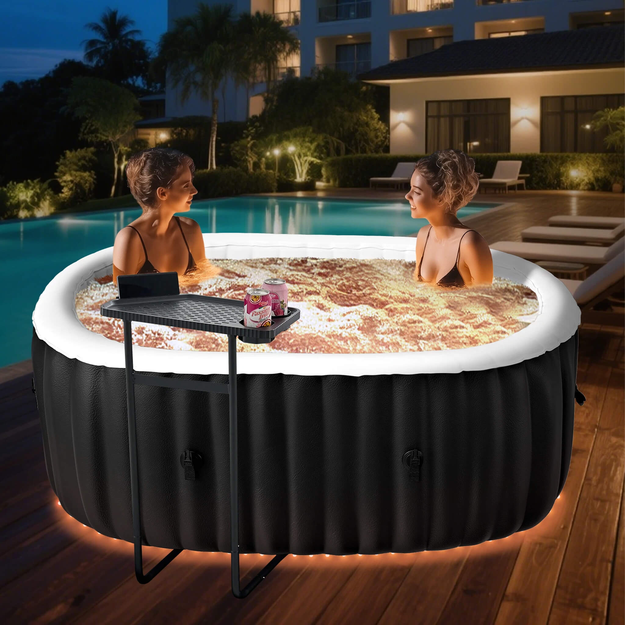 Premium 2-Person Inflatable Hot Tub Kit With 8-Color LED Lights (SAK98431)