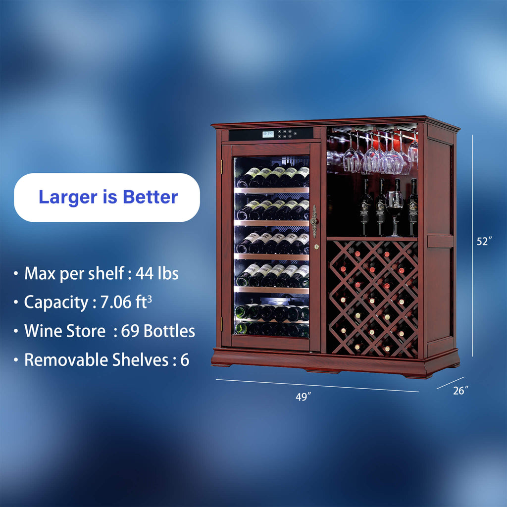 Nuvia 69-Bottle Wooden Wine Cooler Cabinet With Built-In Storage (SAK17539)