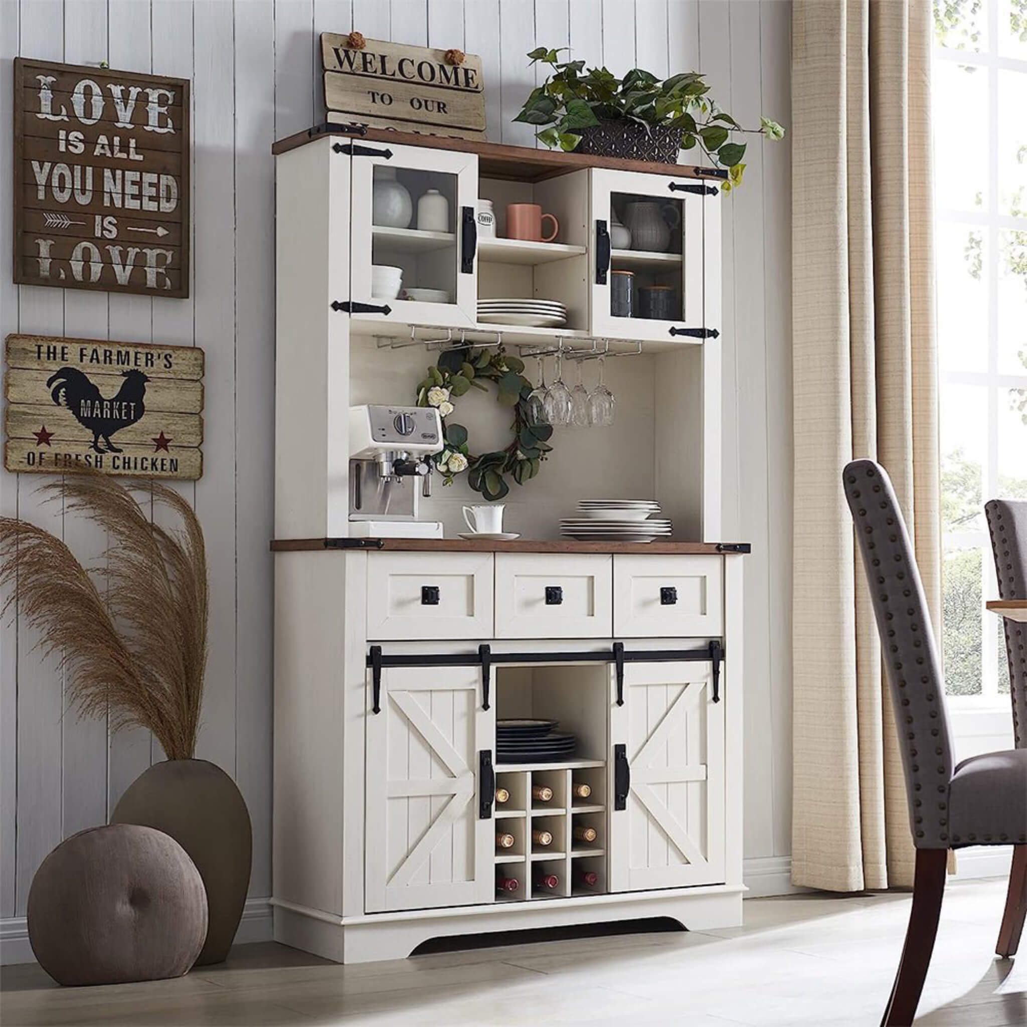 Nuvia Premium 72-Inch Home Bar Wine Cabinet W/ Sliding Barn Door (SAK12947)