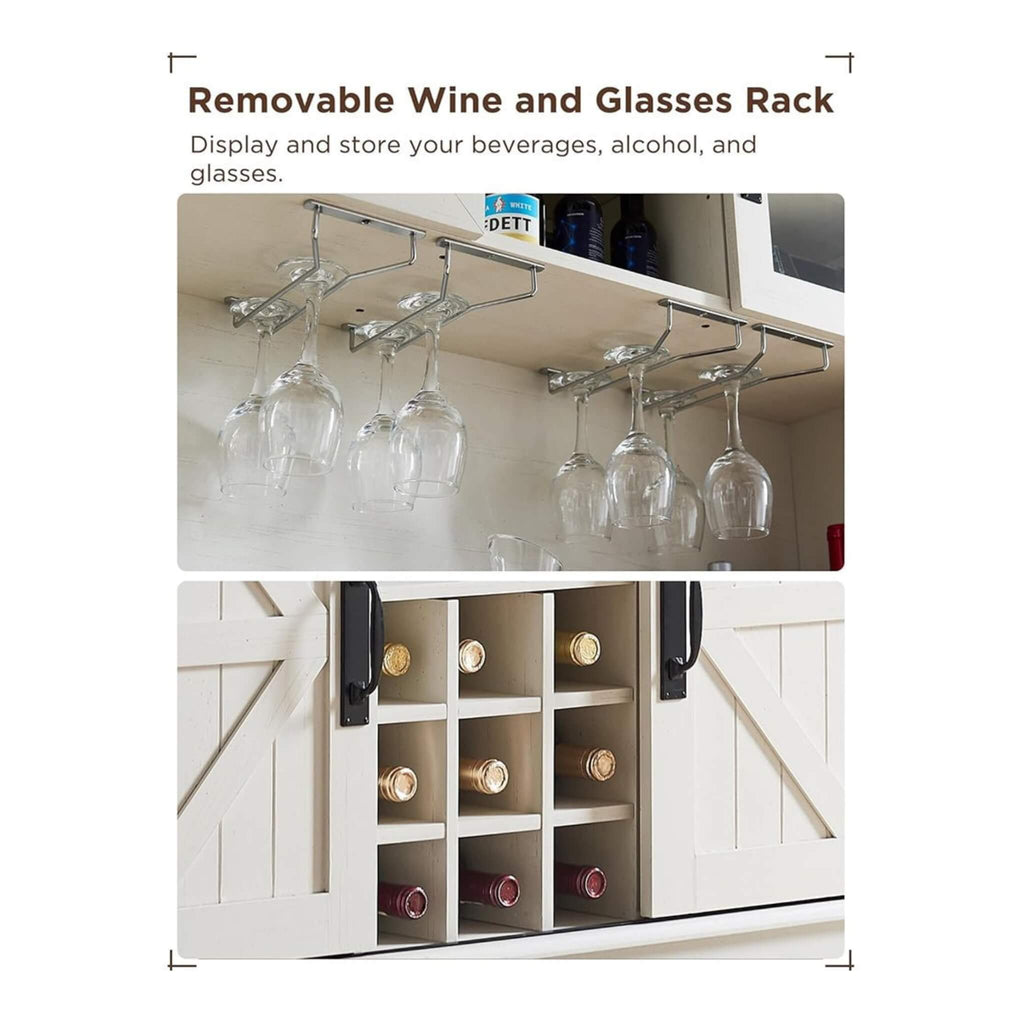Nuvia Premium 72-Inch Home Bar Wine Cabinet W/ Sliding Barn Door (SAK12947)