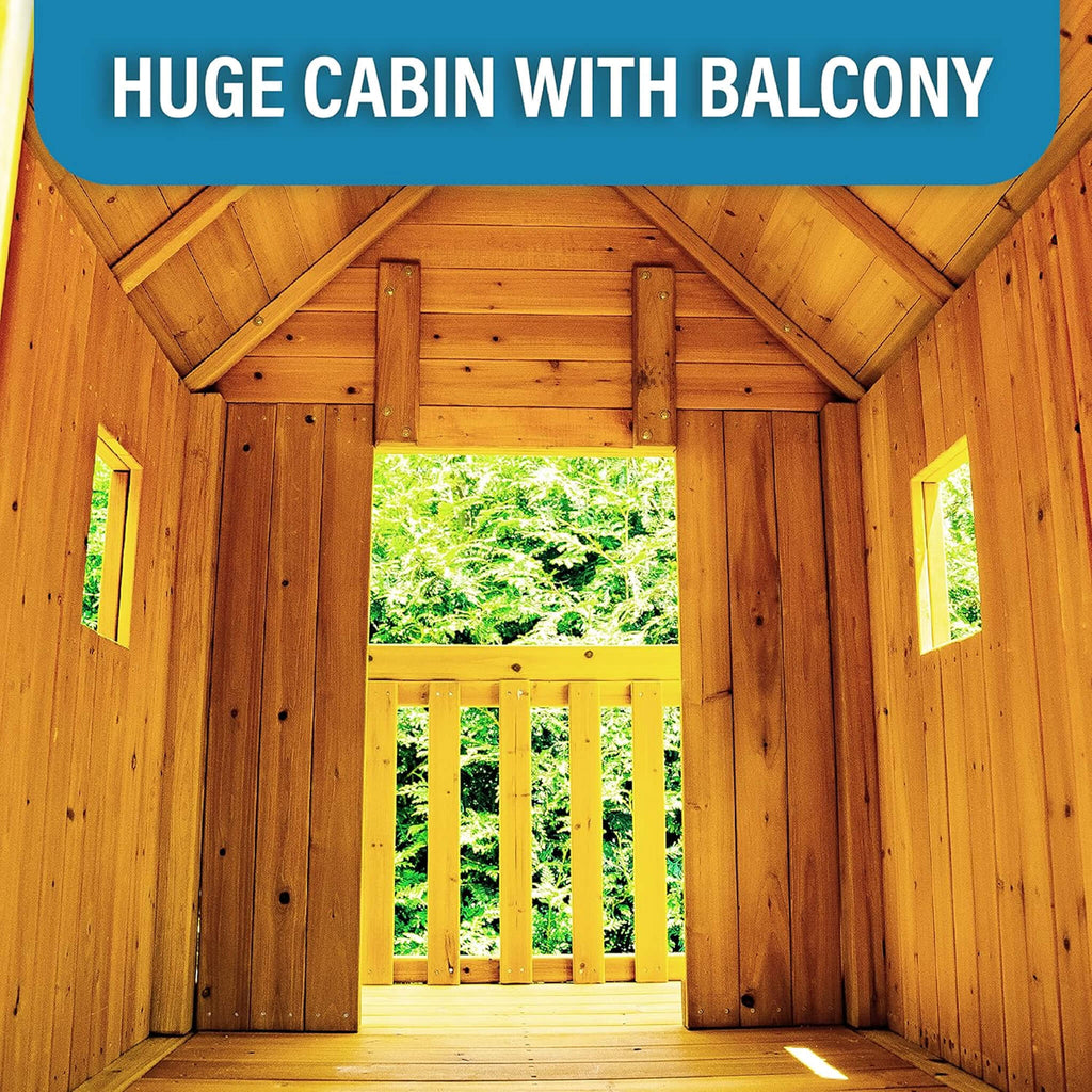 Premium Cedar Wood Tree House Swing Set With Clubhouse, Wave Slide And Scoop Slide (SAK30746)