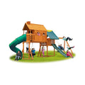 Premium Cedar Wood Tree House Swing Set With Clubhouse, Wave Slide And Spiral Slide (SAK29581)