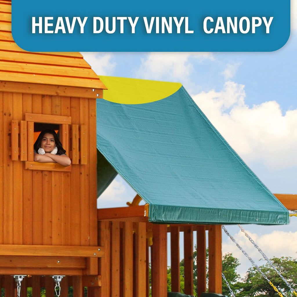 Premium Cedar Wood Tree House Swing Set With Clubhouse, Wave Slide And Spiral Slide (SAK29581)