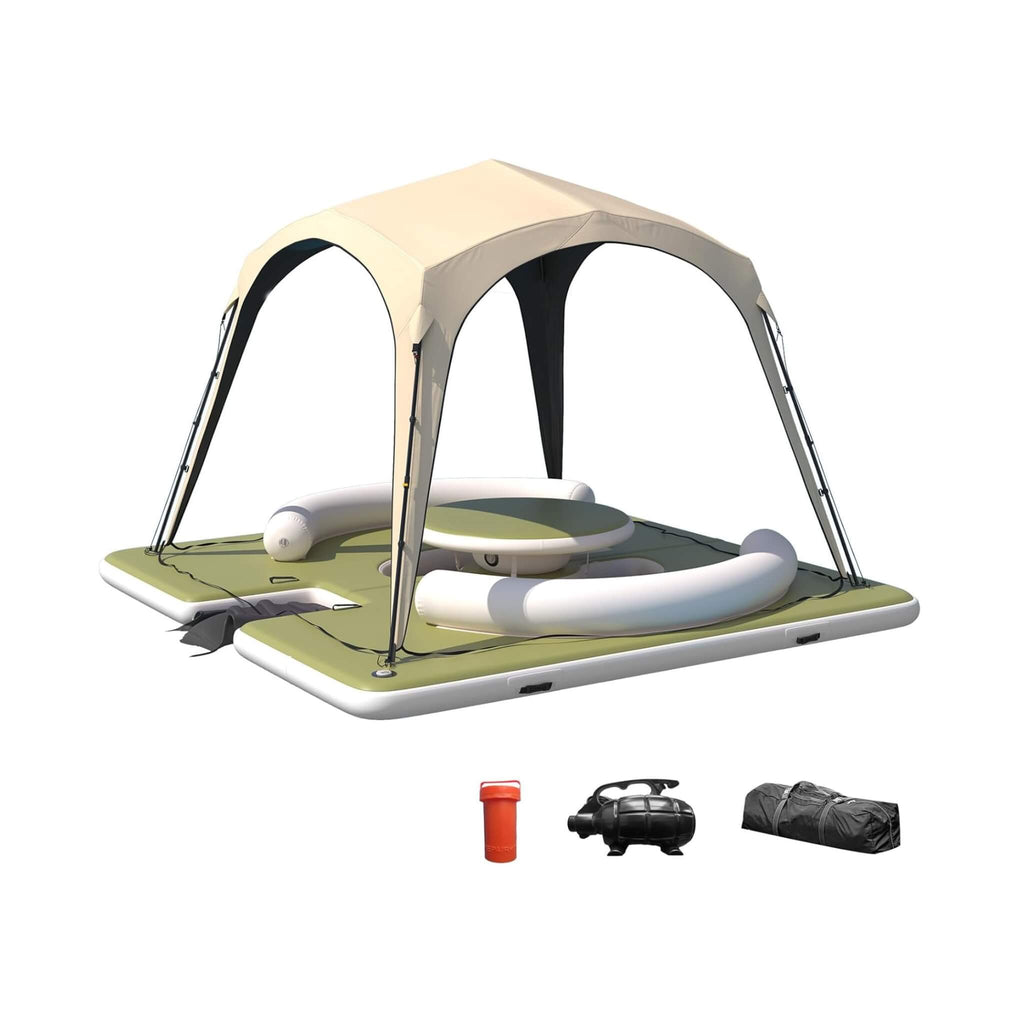 [11X11FT] Premium Floating Dock Lounge With With Ladder, Double Seats, Table, And Canopy (SAK49273)