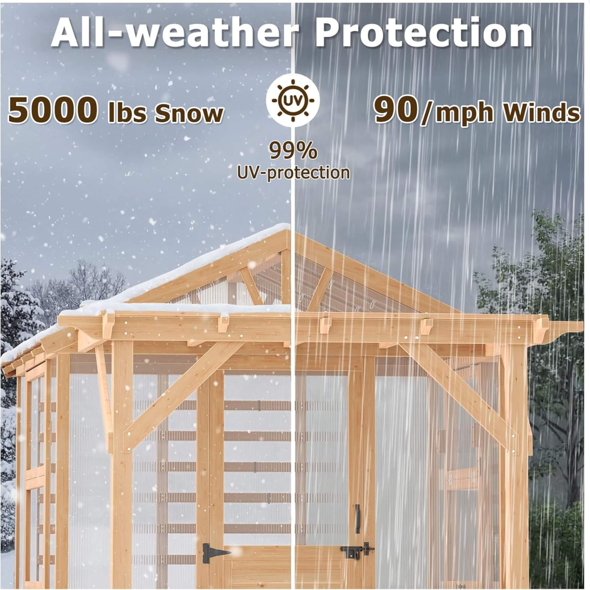 Premium Walk-In Spruce Wood Greenhouse With Pergola And Shelves (SAK75890)
