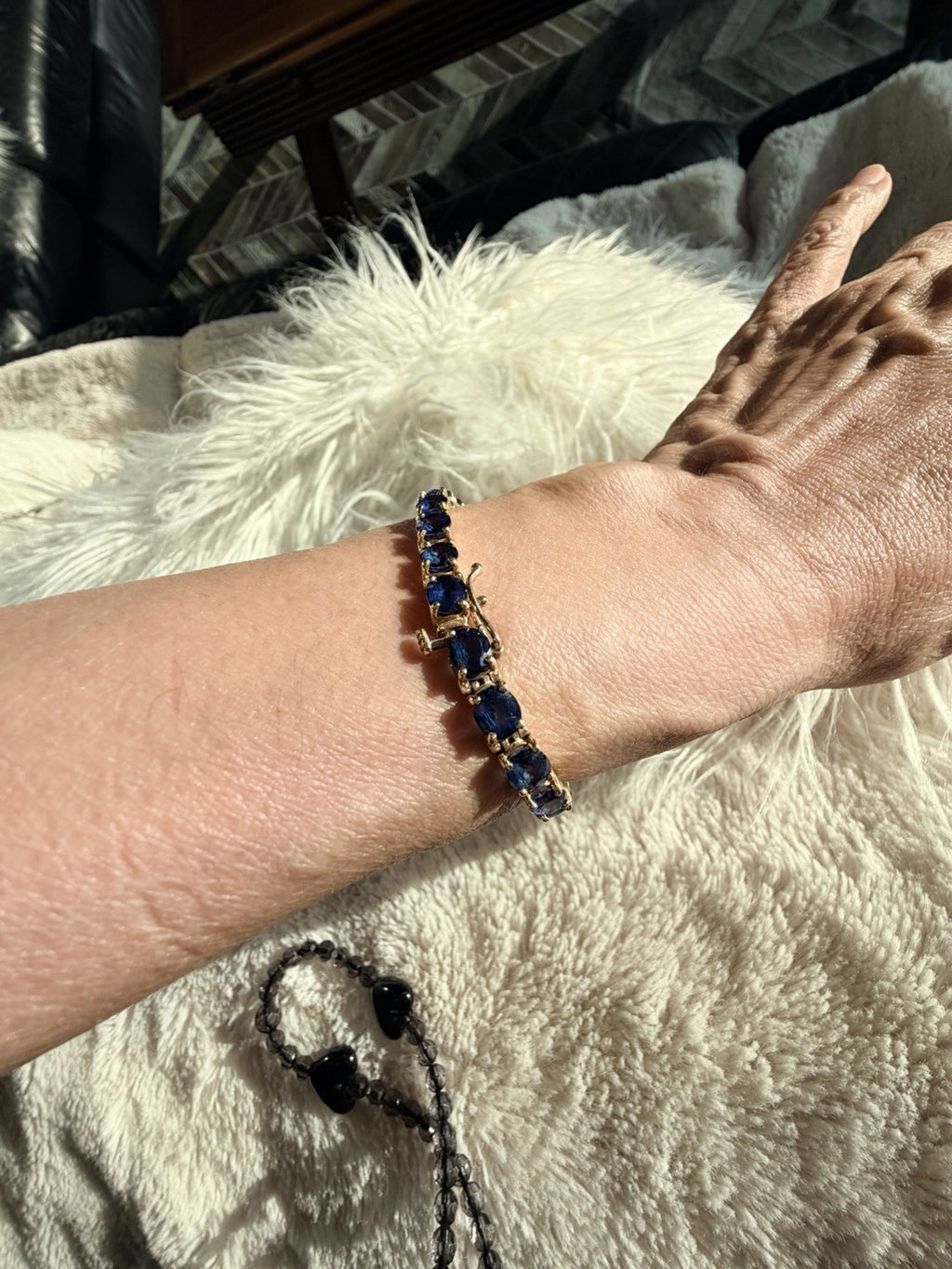 21.25ct Natural Blue Sapphire Tennis Bracelet 14K Yel Gold 25 Oval Stones 7.25” - The misfit market