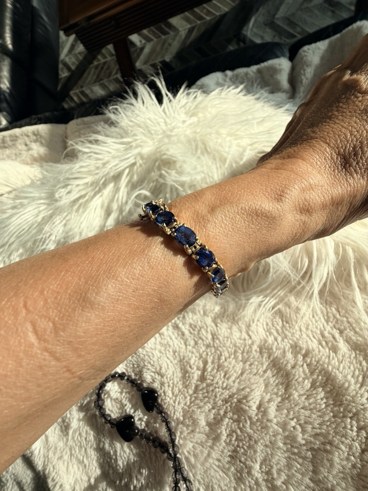 21.25ct Natural Blue Sapphire Tennis Bracelet 14K Yel Gold 25 Oval Stones 7.25” - The misfit market