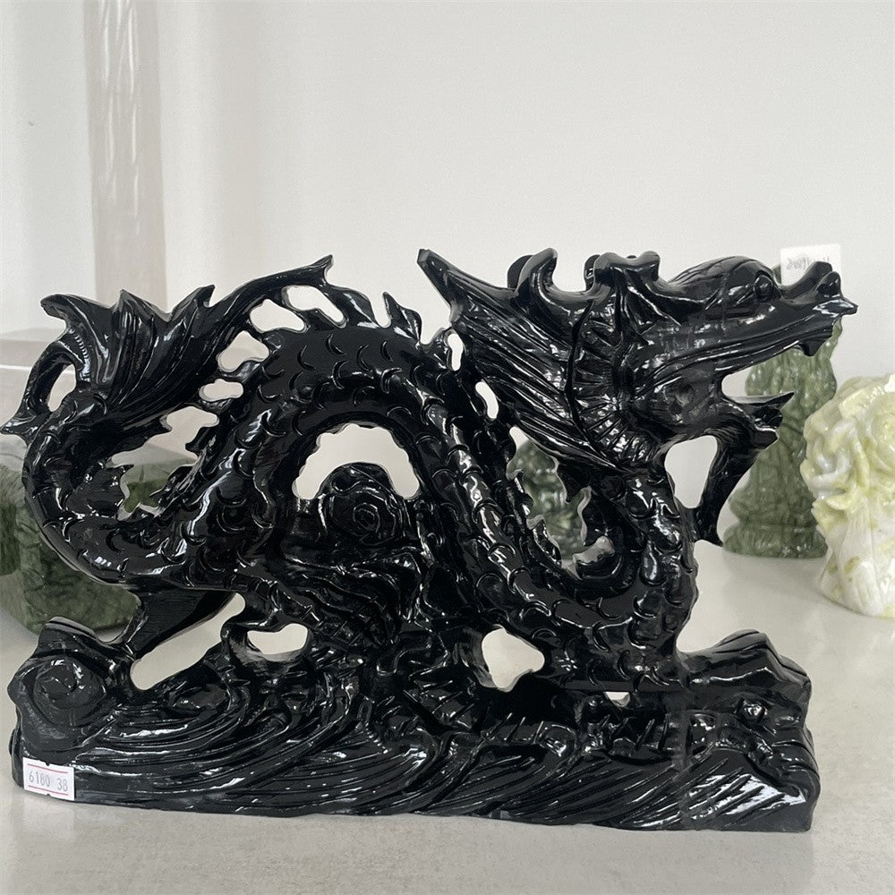 Black Obsidian Dragon Carving