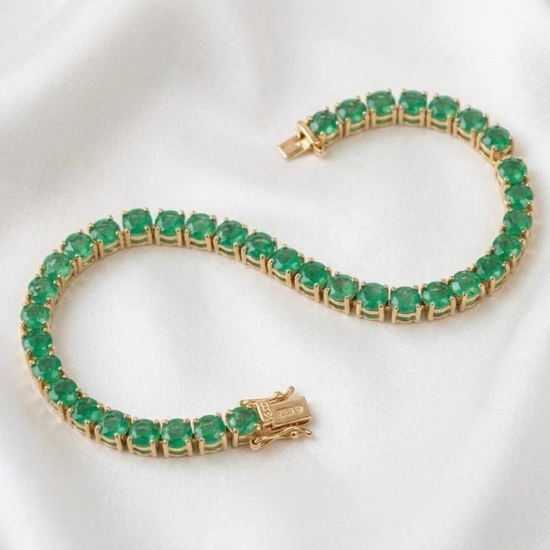Exquisite 14k Yellow Gold Emerald Tennis Bracelet for Lasting Memories - The misfit market