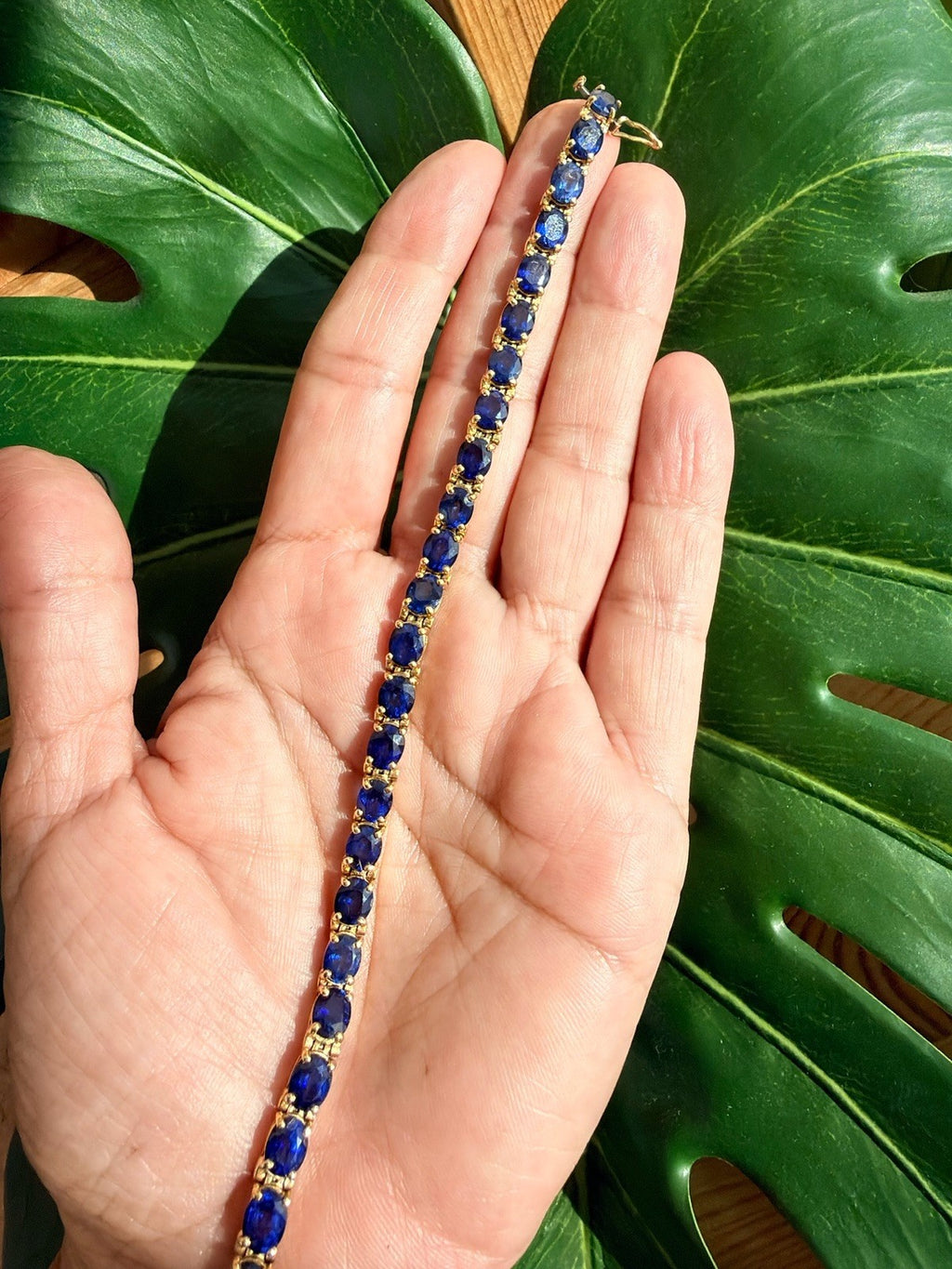 21.25ct Natural Blue Sapphire Tennis Bracelet 14K Yel Gold 25 Oval Stones 7.25” - The misfit market