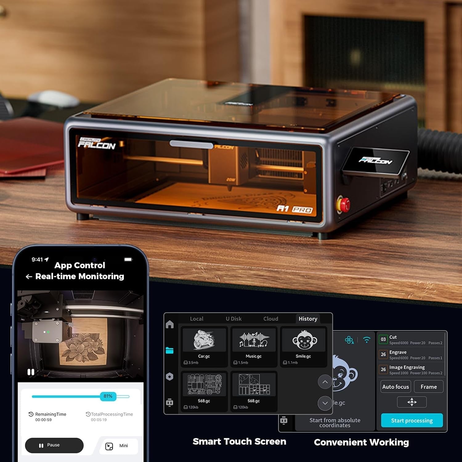 Creality Falcon A1 Pro 20W Laser Engraver with 2W IR Laser Module & Air Purifier