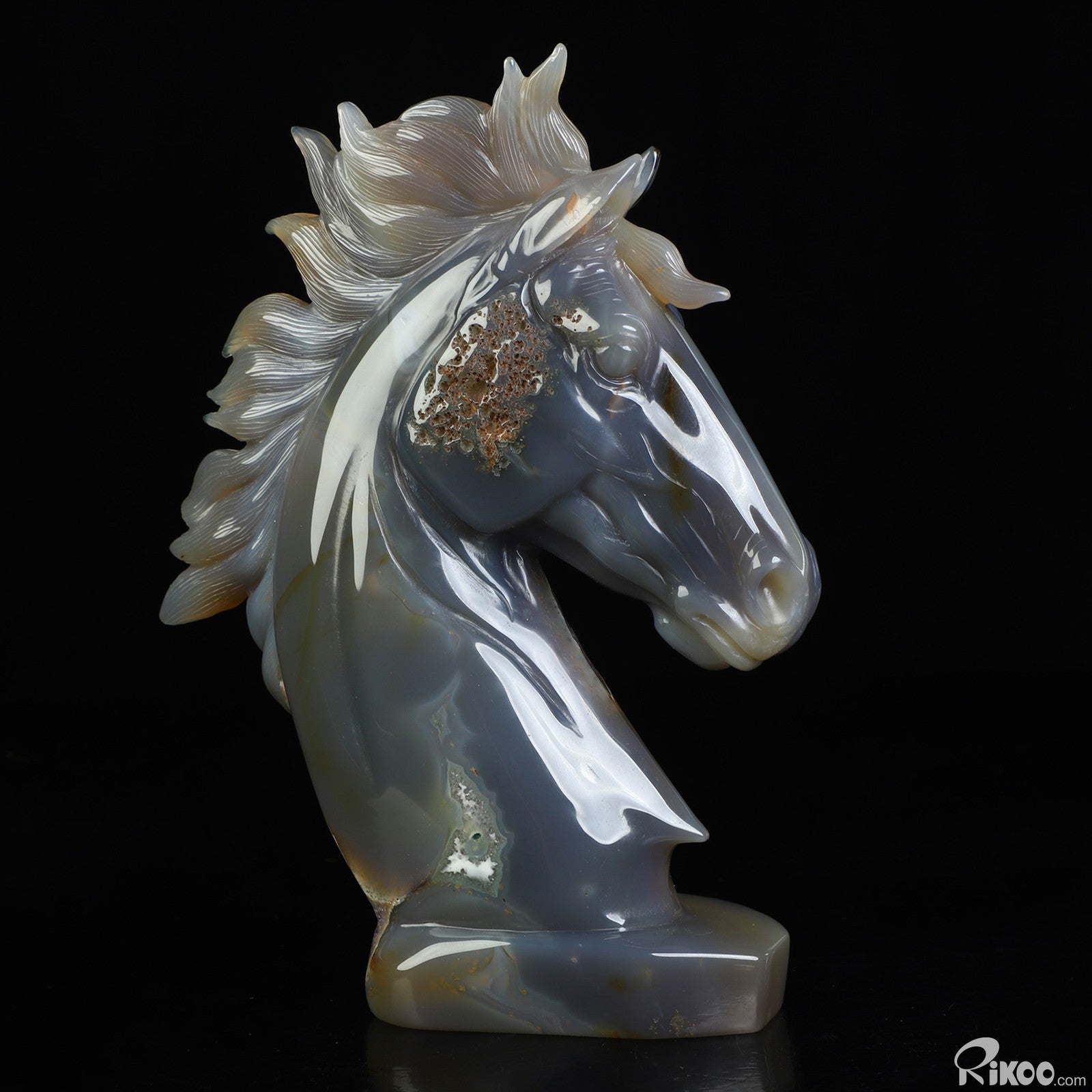 7.1" Agate Amethyst Geode Hand Carved Crystal Horse Sculpture