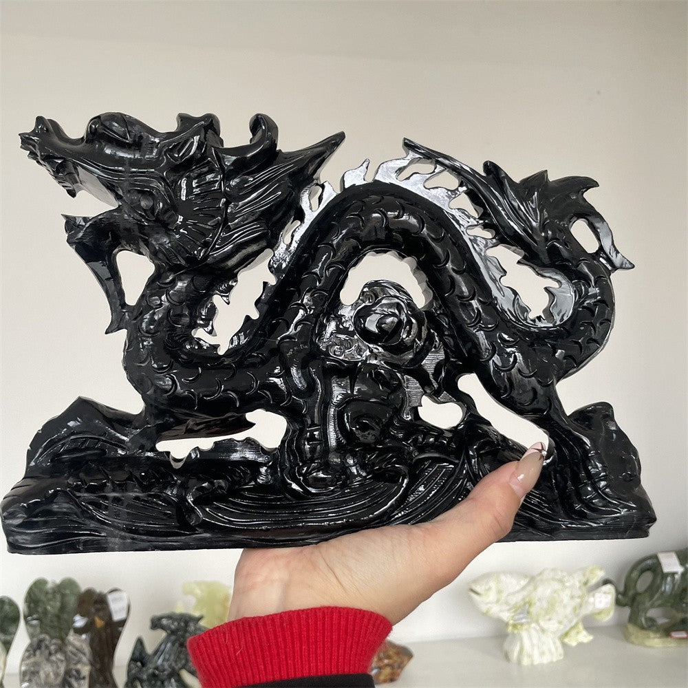Black Obsidian Dragon Carving