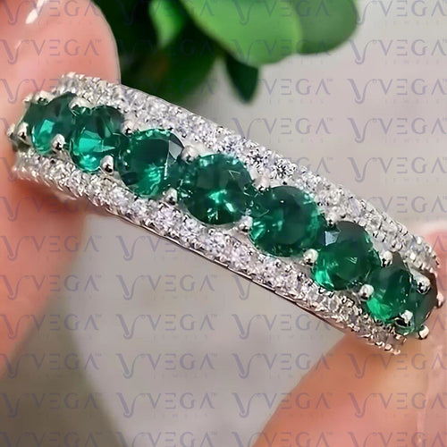 5.90Ct natural Emerald and Diamond Band .950 Platinum - The misfit market