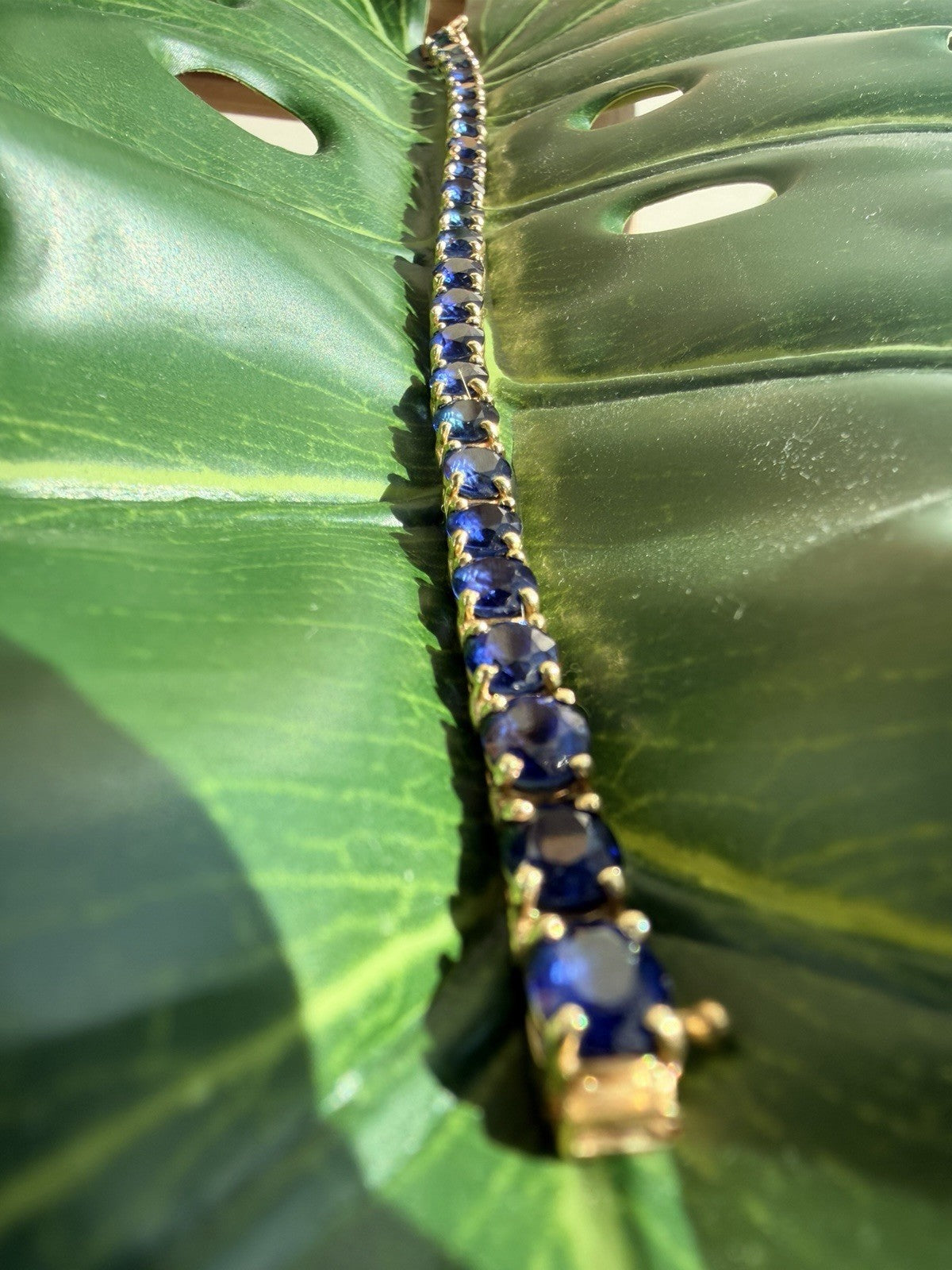 21.25ct Natural Blue Sapphire Tennis Bracelet 14K Yel Gold 25 Oval Stones 7.25” - The misfit market