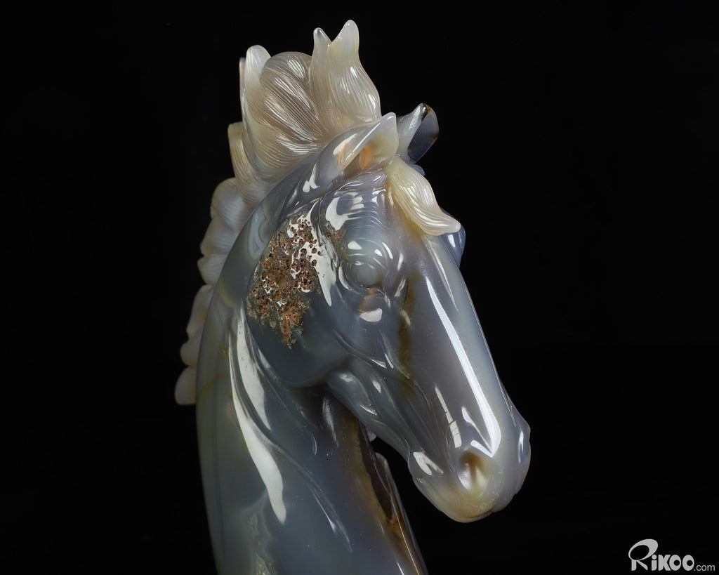 7.1" Agate Amethyst Geode Hand Carved Crystal Horse Sculpture