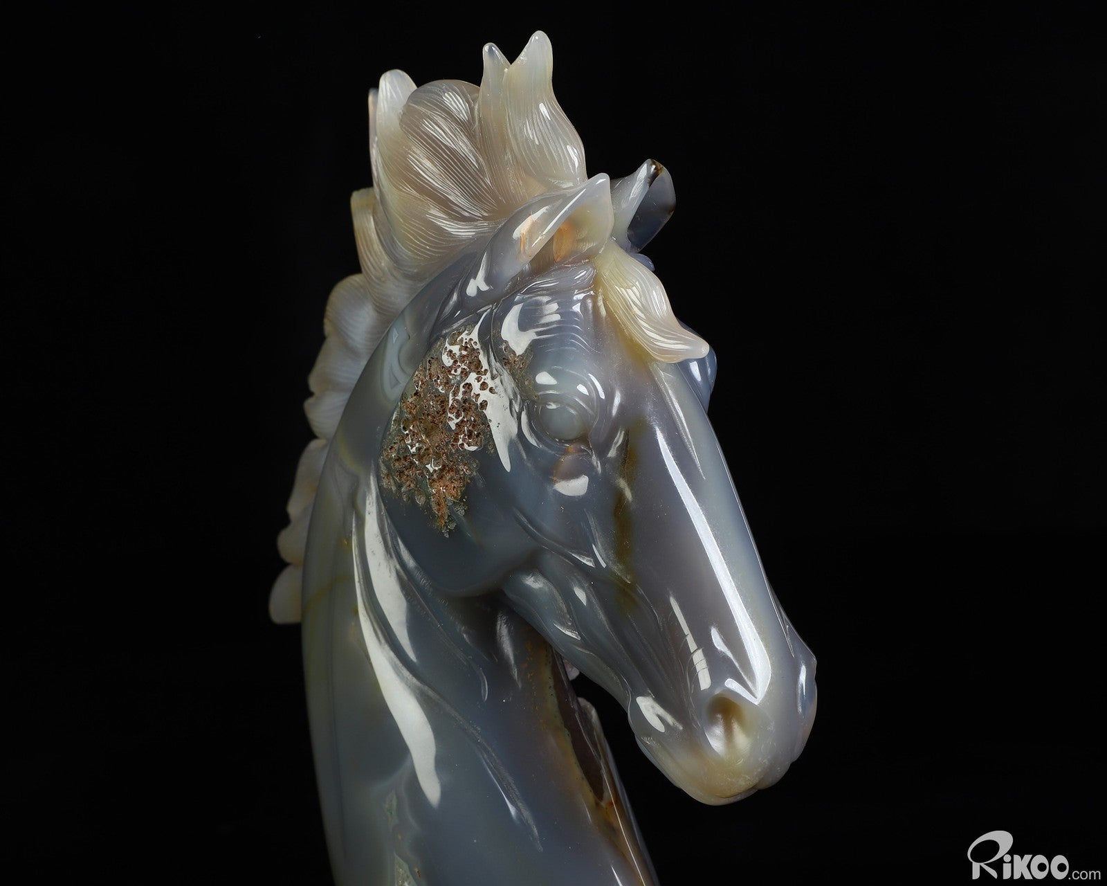 7.1" Agate Amethyst Geode Hand Carved Crystal Horse Sculpture
