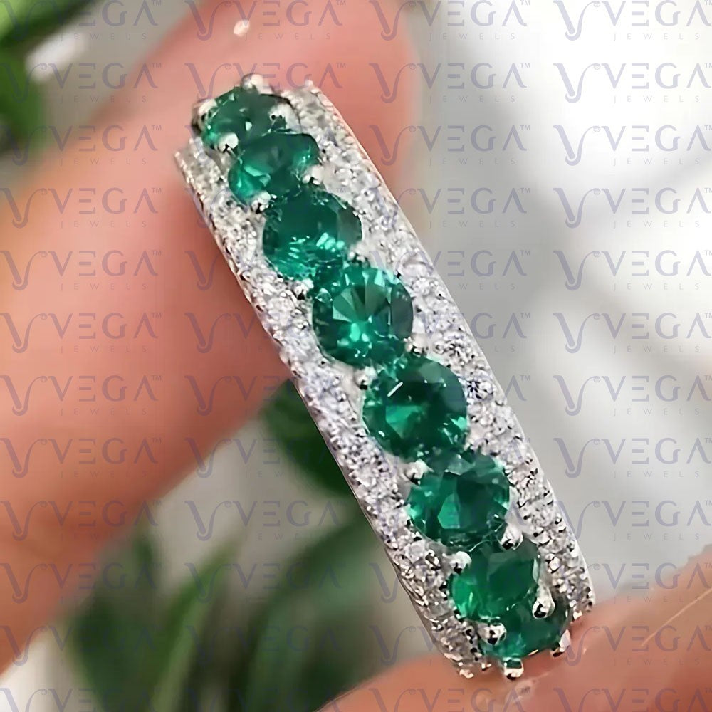 5.90Ct natural Emerald and Diamond Band .950 Platinum - The misfit market