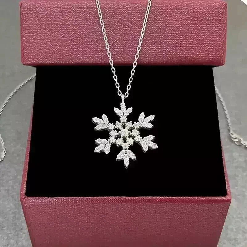 2TCW Lab Created Diamond Snowflake Pendant Necklace 14k White Gold Plated
