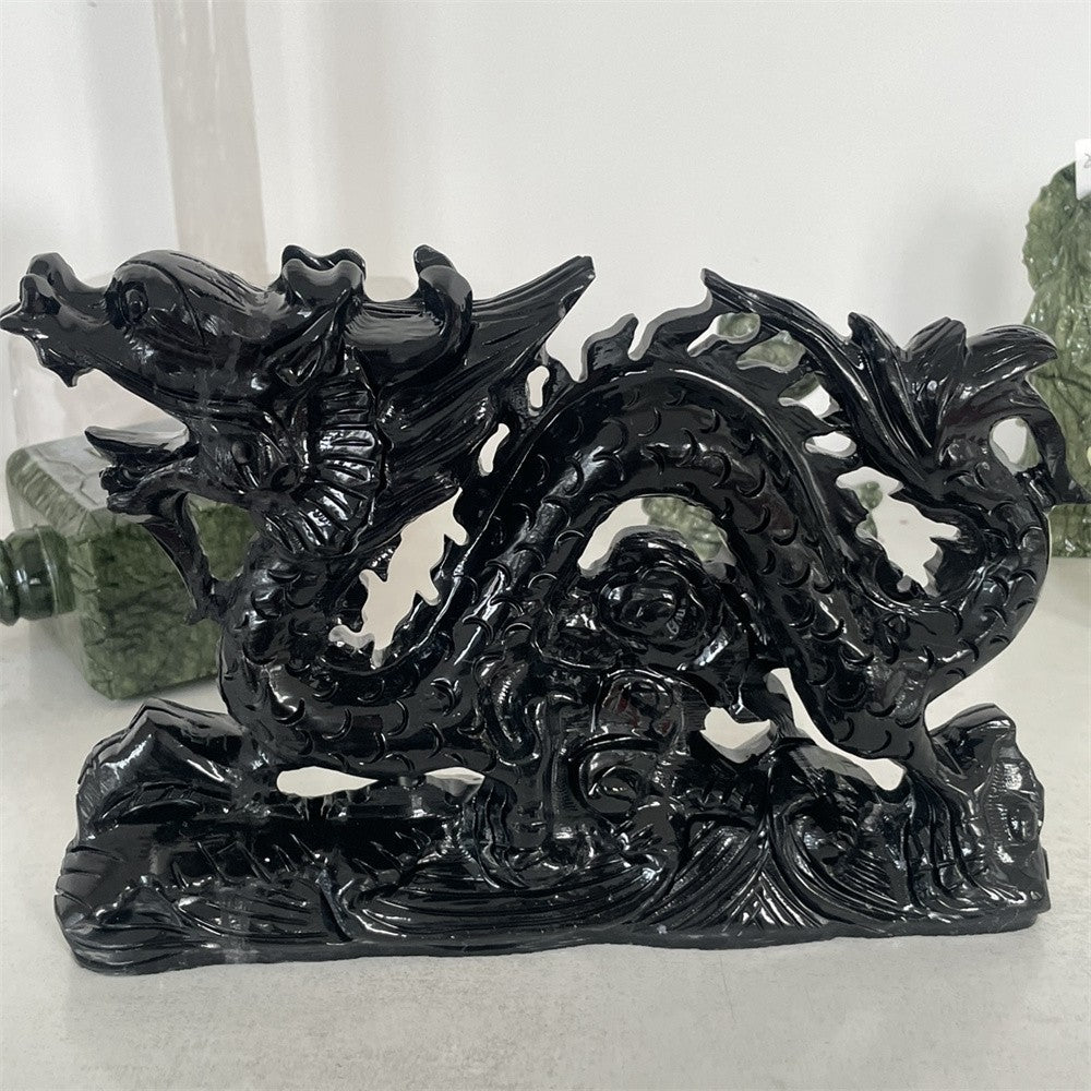 Black Obsidian Dragon Carving