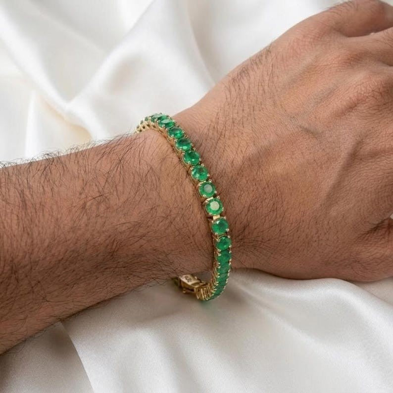 Exquisite 14k Yellow Gold Emerald Tennis Bracelet for Lasting Memories - The misfit market