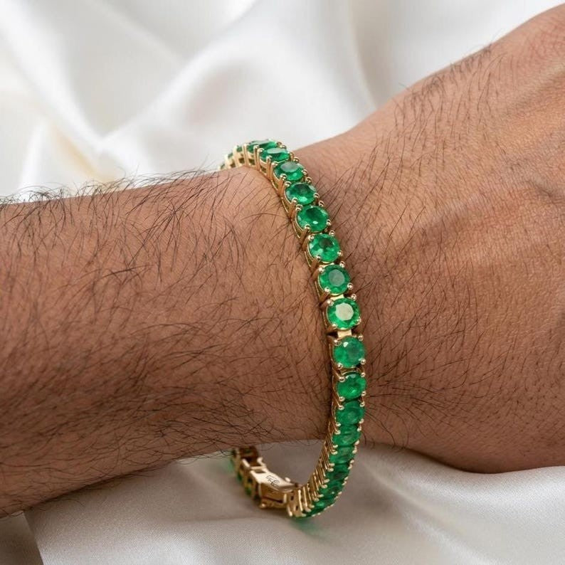 Exquisite 14k Yellow Gold Emerald Tennis Bracelet for Lasting Memories - The misfit market