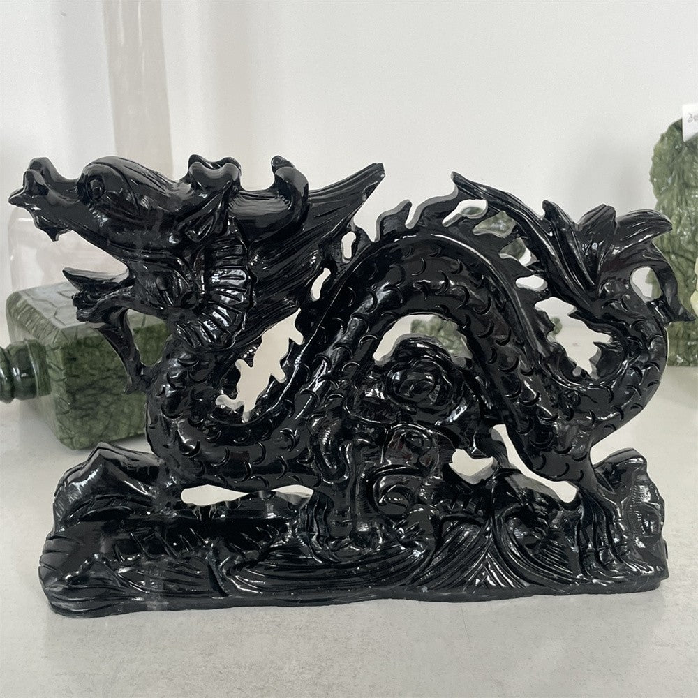 Black Obsidian Dragon Carving