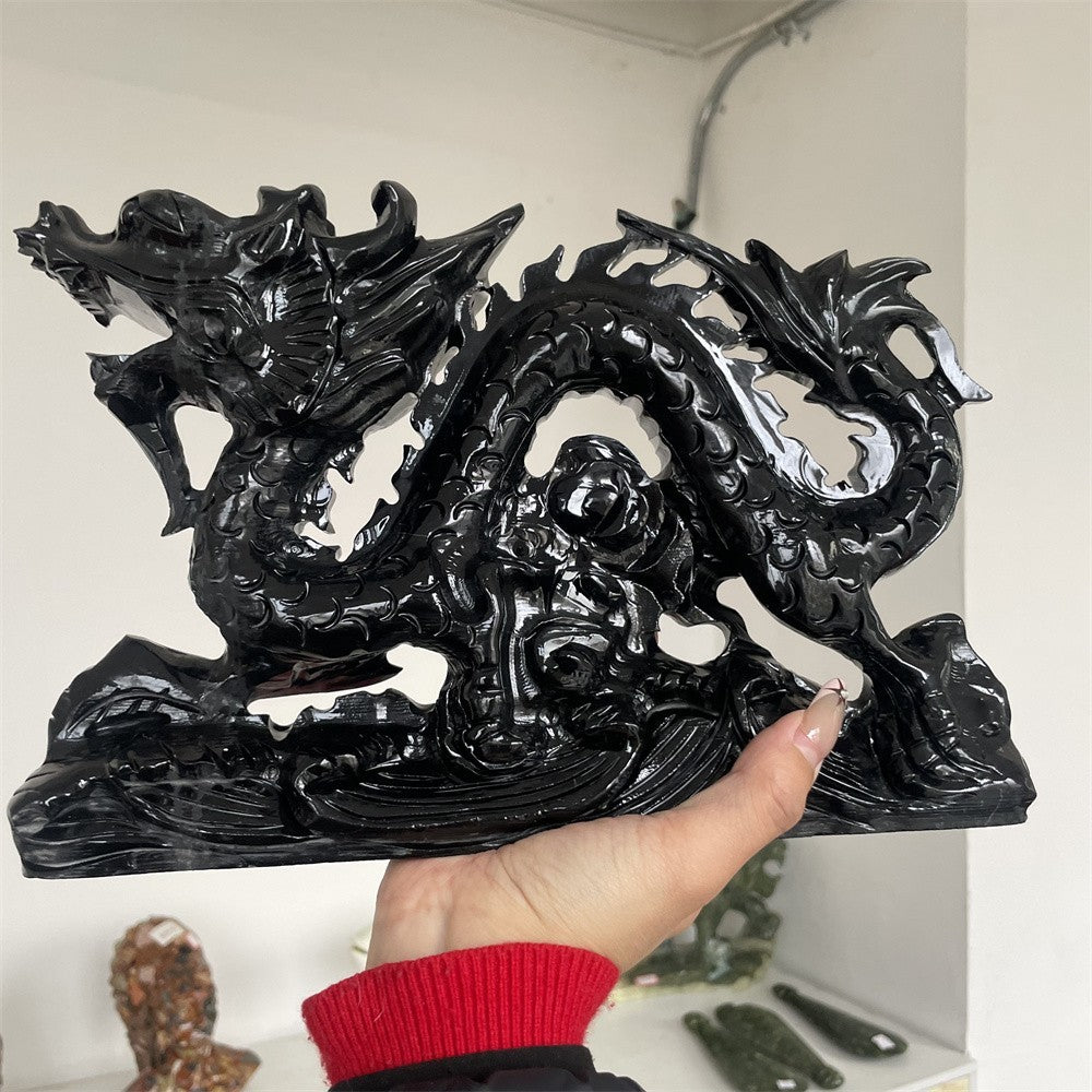 Black Obsidian Dragon Carving