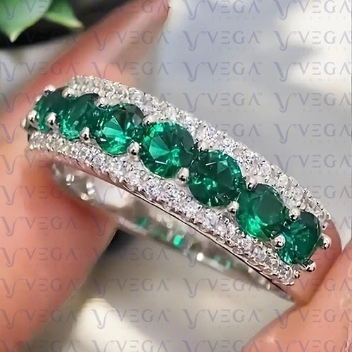 5.90Ct natural Emerald and Diamond Band .950 Platinum - The misfit market