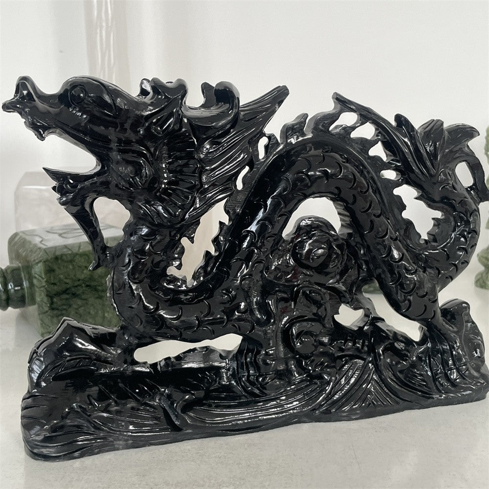 Black Obsidian Dragon Carving