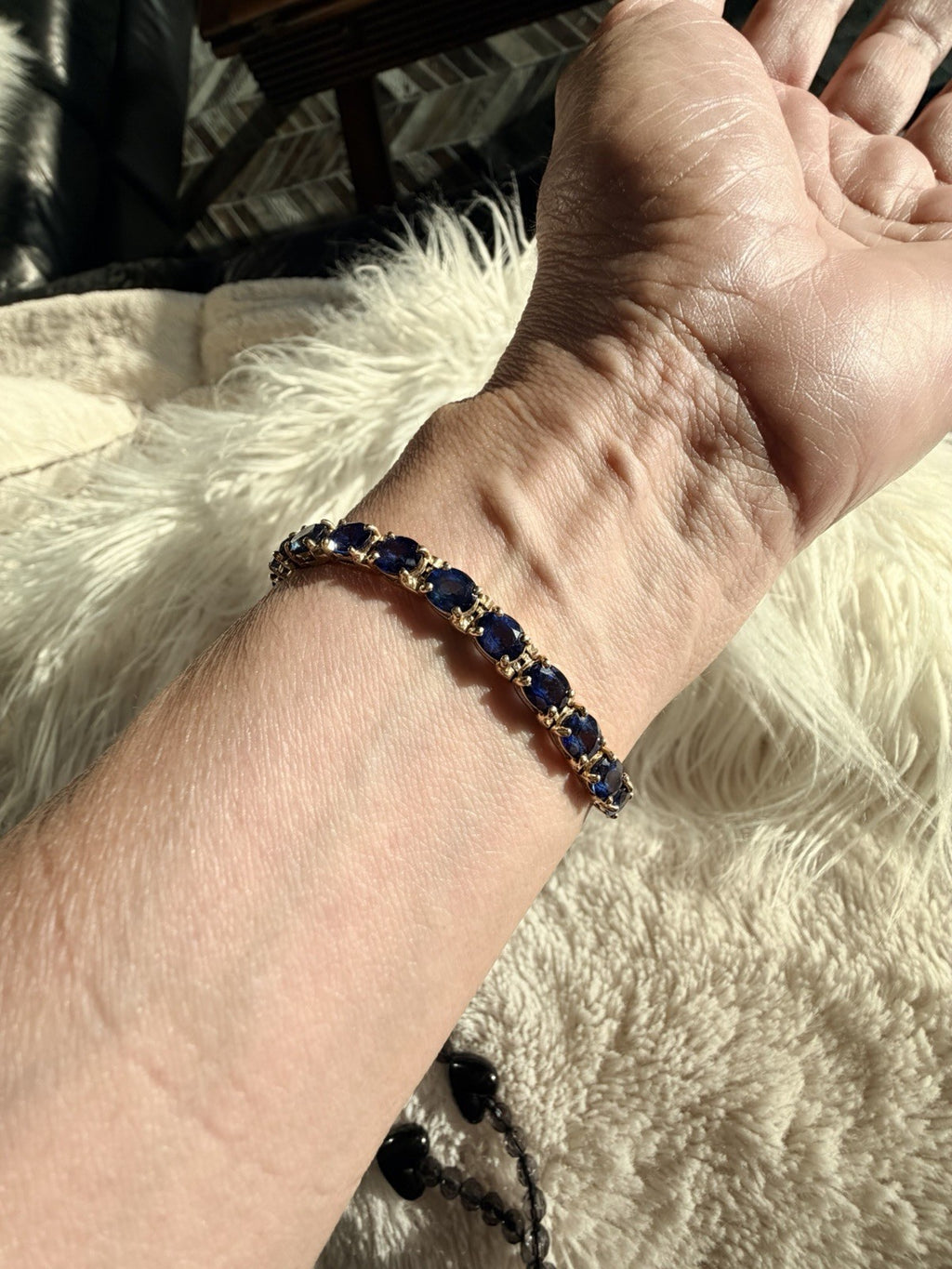 21.25ct Natural Blue Sapphire Tennis Bracelet 14K Yel Gold 25 Oval Stones 7.25” - The misfit market