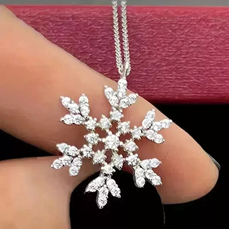 2TCW Lab Created Diamond Snowflake Pendant Necklace 14k White Gold Plated