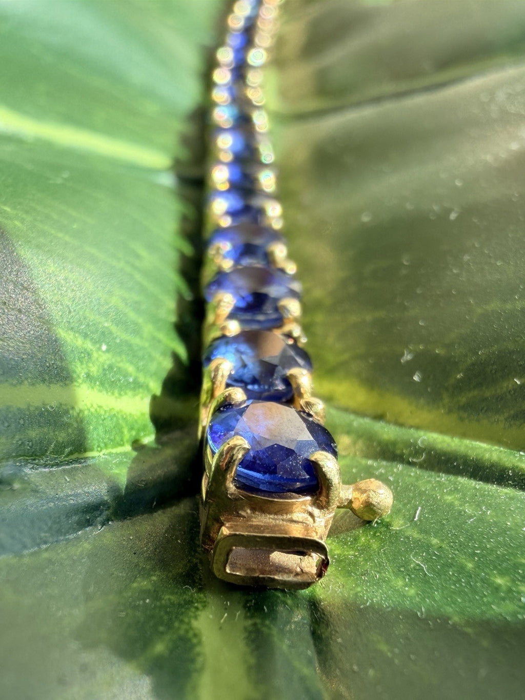 21.25ct Natural Blue Sapphire Tennis Bracelet 14K Yel Gold 25 Oval Stones 7.25” - The misfit market