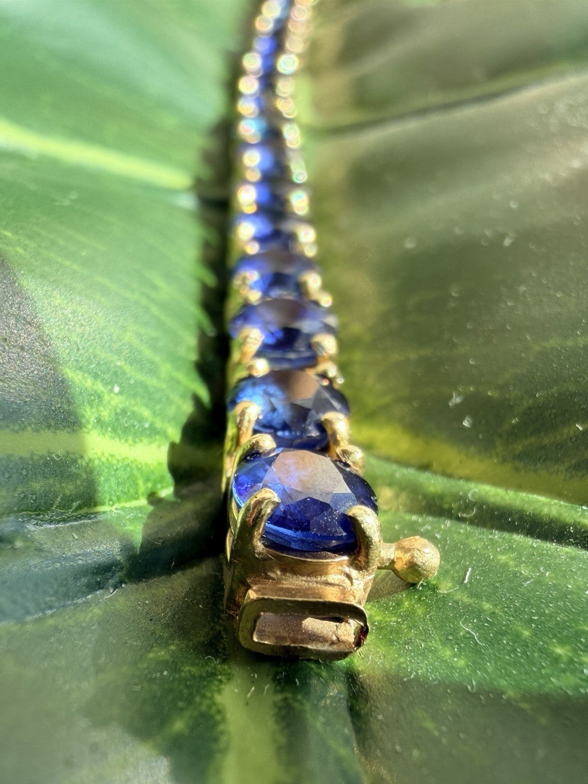 21.25ct Natural Blue Sapphire Tennis Bracelet 14K Yel Gold 25 Oval Stones 7.25” - The misfit market