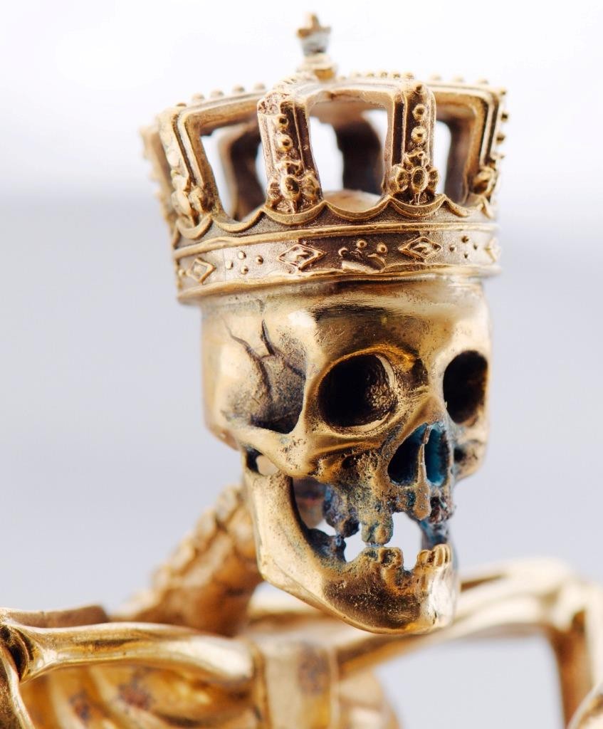 RARE Museum Quality Memento Mori Ormolu Gilt Bronze Skull Skeleton Desk Clock - The misfit market