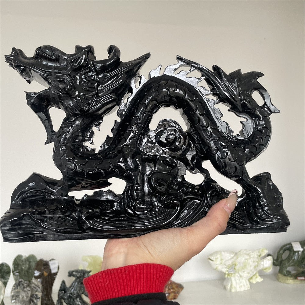 Black Obsidian Dragon Carving