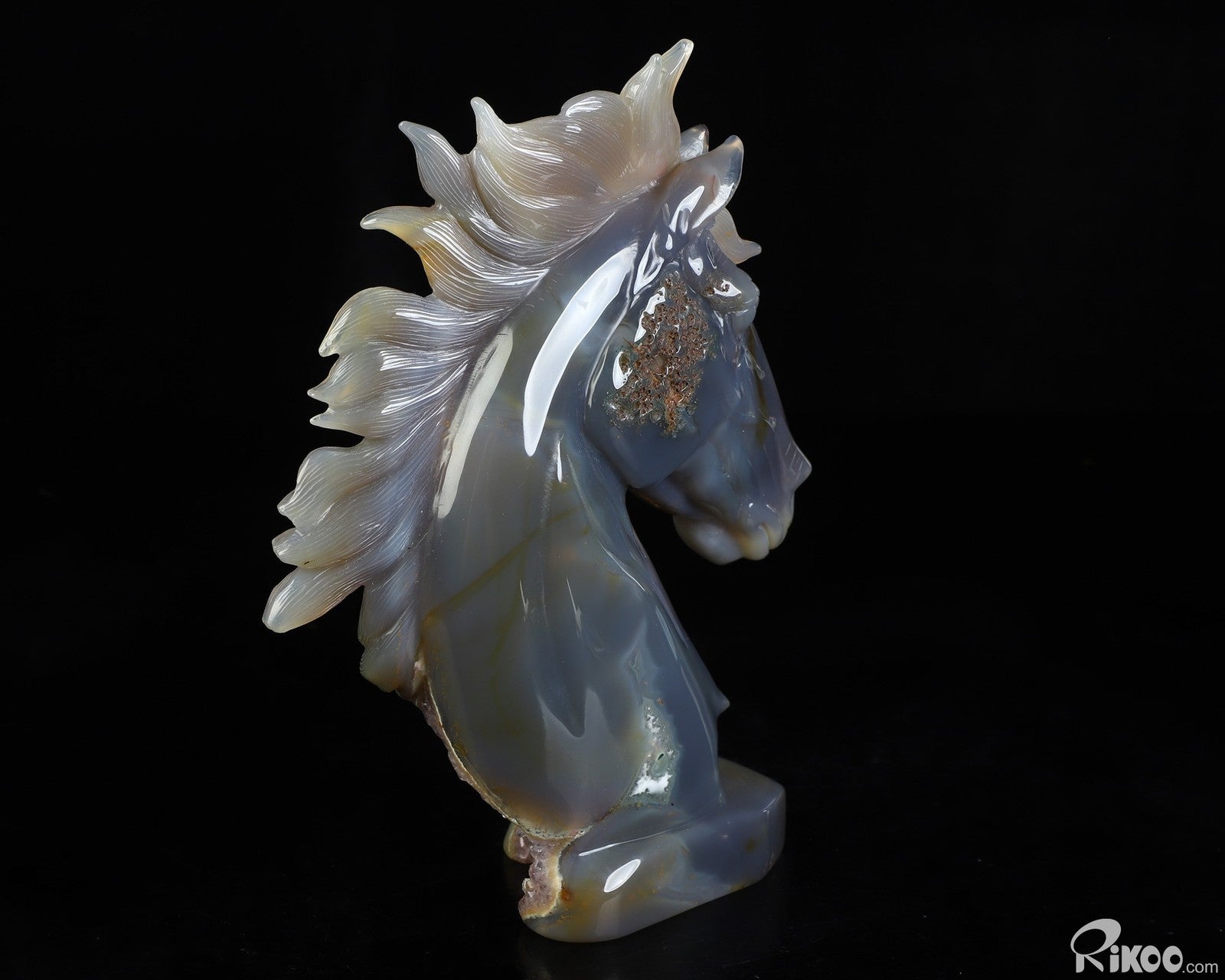 7.1" Agate Amethyst Geode Hand Carved Crystal Horse Sculpture