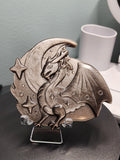 Silver Obsidian Stone Dragon Carving 3.2" Height 3.4" Length