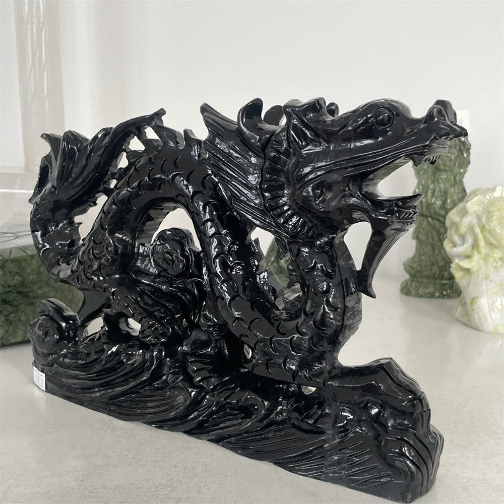 Black Obsidian Dragon Carving