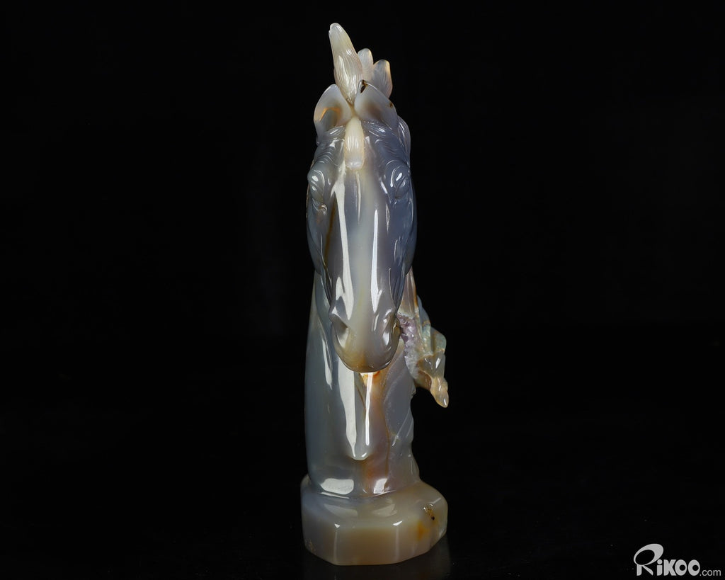 7.1" Agate Amethyst Geode Hand Carved Crystal Horse Sculpture