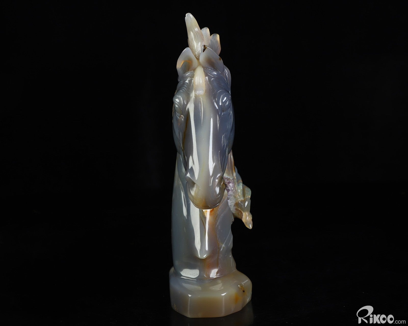 7.1" Agate Amethyst Geode Hand Carved Crystal Horse Sculpture