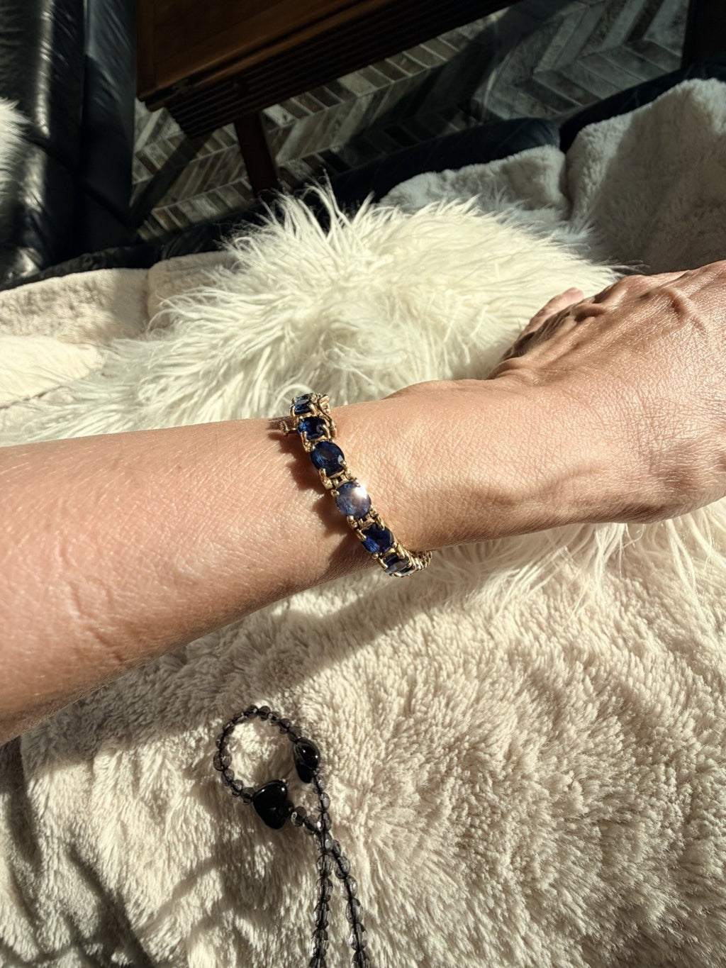 21.25ct Natural Blue Sapphire Tennis Bracelet 14K Yel Gold 25 Oval Stones 7.25” - The misfit market