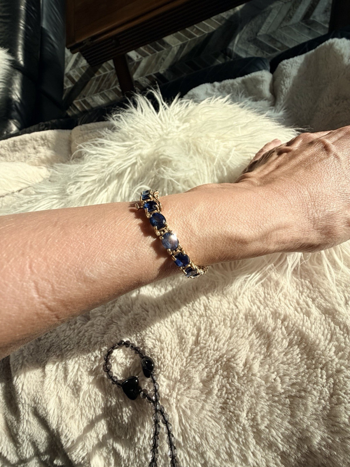 21.25ct Natural Blue Sapphire Tennis Bracelet 14K Yel Gold 25 Oval Stones 7.25” - The misfit market